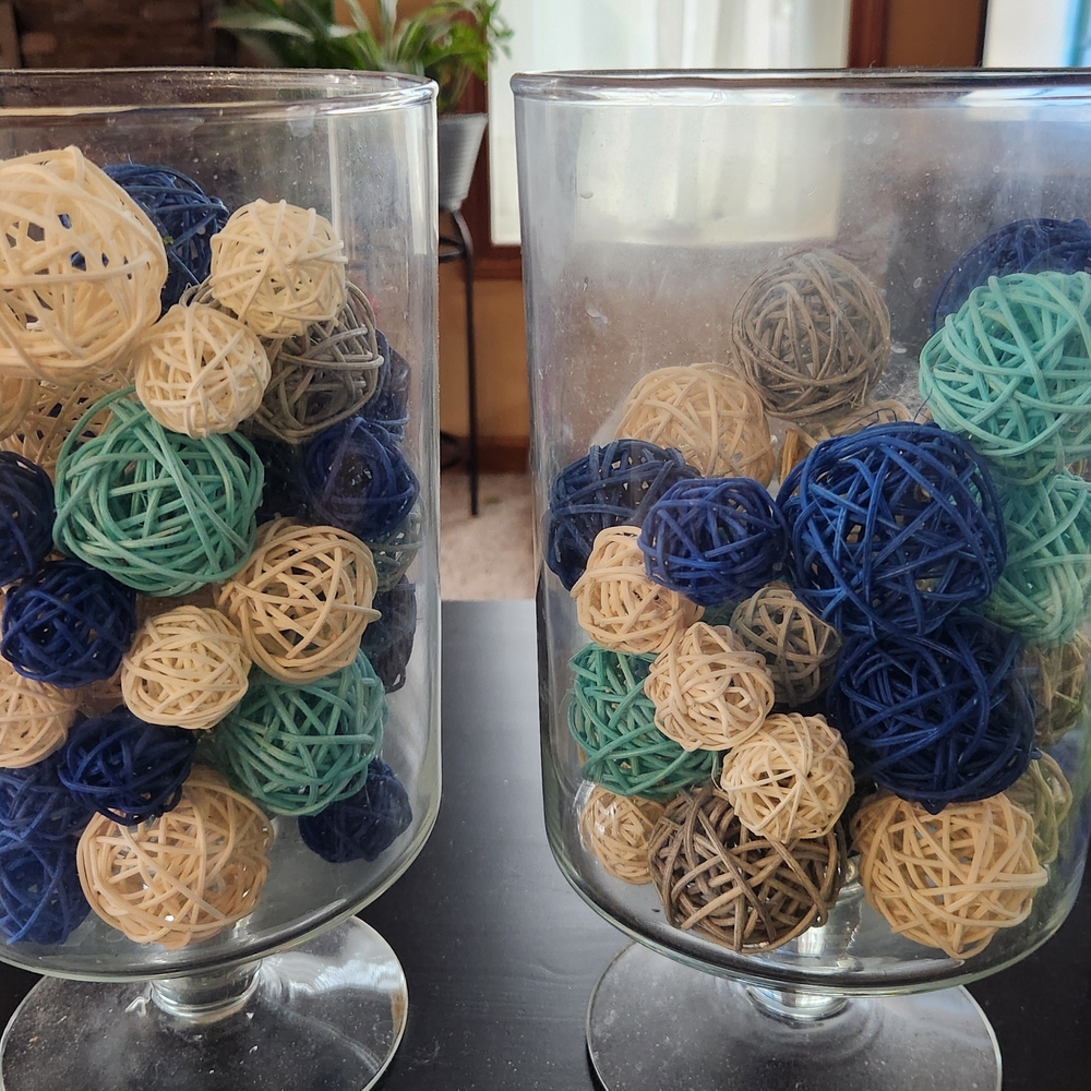 Decorative Woven Ball Set in Blue and Cream